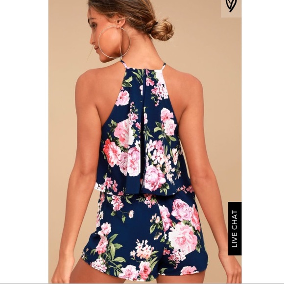 In the garden navy blue floral romper -Small - New - Picture 2 of 5